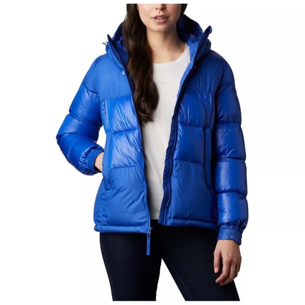 Blue puffer down omniheat jacket coat